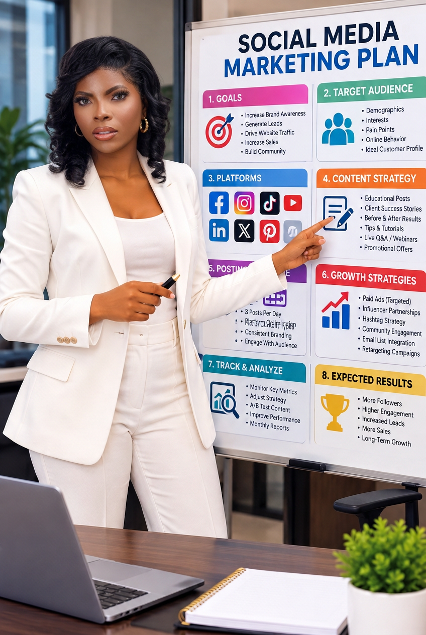 Strategist presenting a social media marketing plan